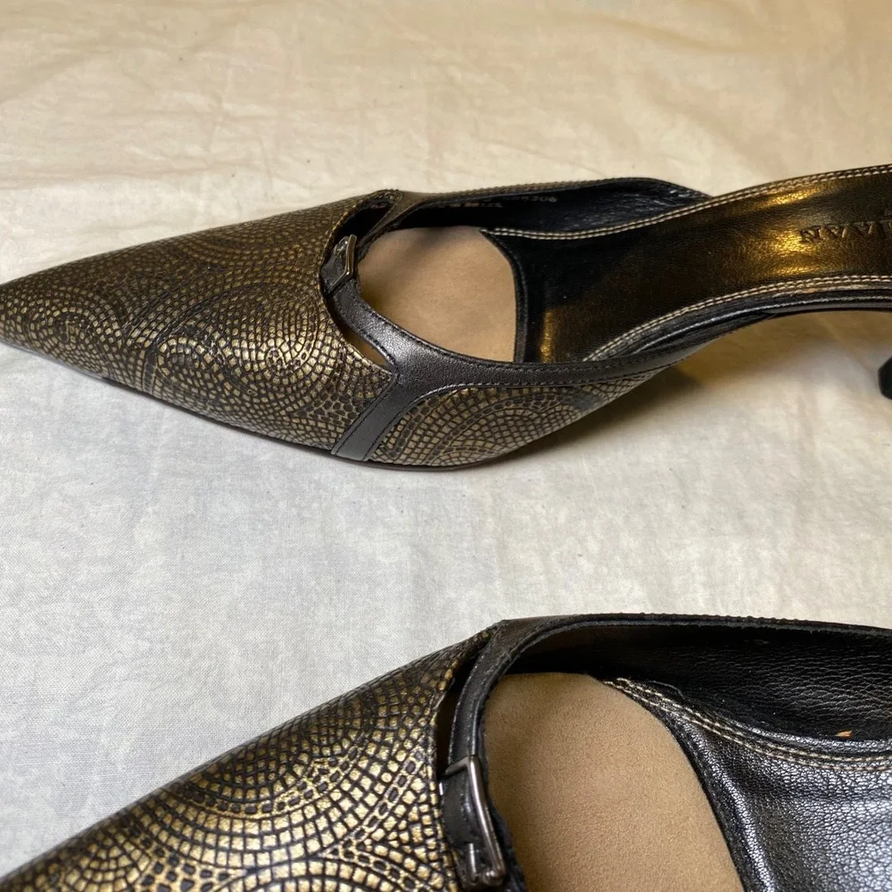 Cole Haan City Women's Mule Heels 9B Bronze Black Leather‎ Pointed Toe